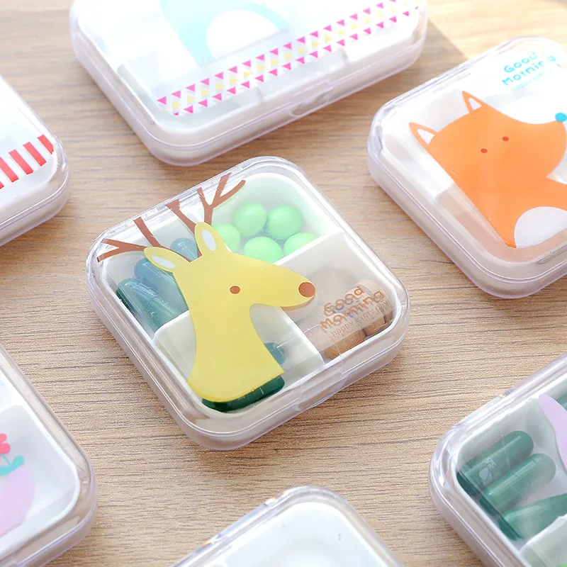

Transparent Pill Box 4 Slots Medicine Box Pill Container Cartoon Case Holder