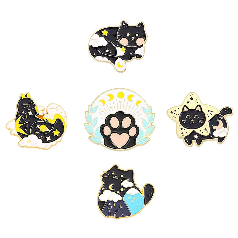 

Black Cat Pin Hat Moon Cat Backpack Clothing Alloy Enamel Lapel Buckle Badge Decoration Brooches Women Brooch Jewelry