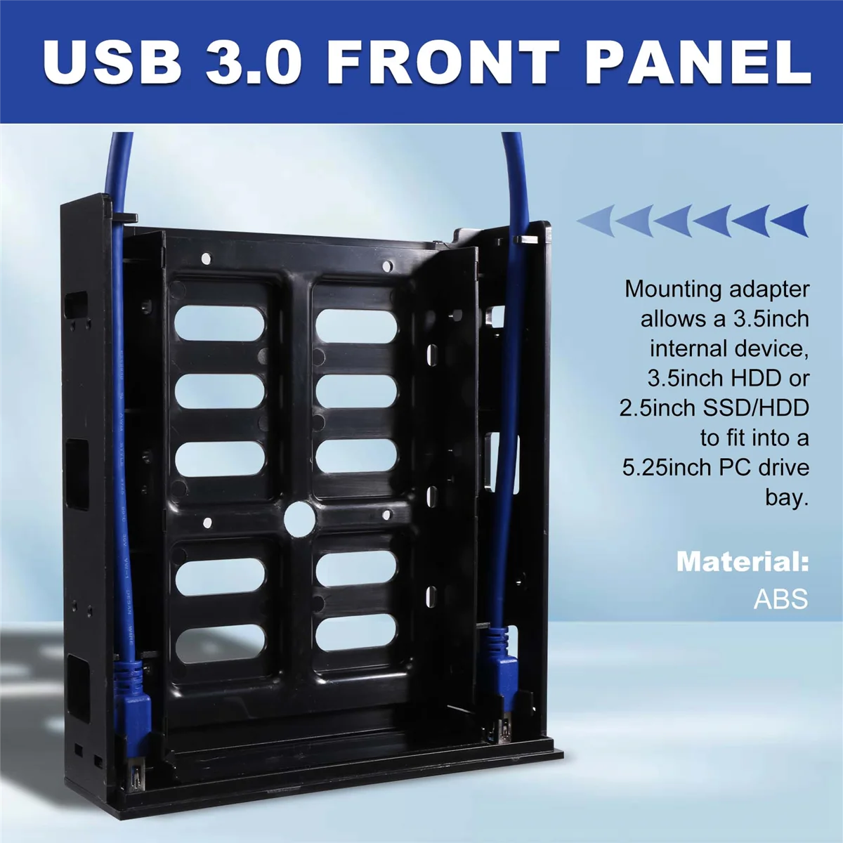 2 X USB 3.0 Front Panel with 3.5Inch Device/HDD or 2.5Inch SSD/HDD to 5.25 Floppy Optical Drive Bay Tray Bracket