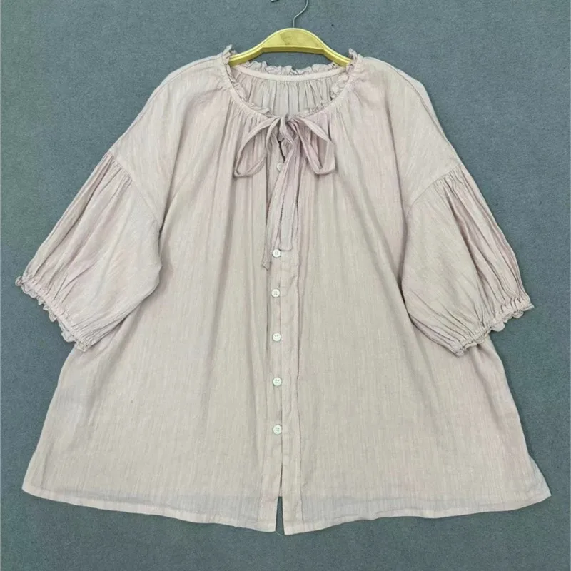 Женские винтажные рубашки в стиле мори Johnature Свободный Топ с коротким рукавом