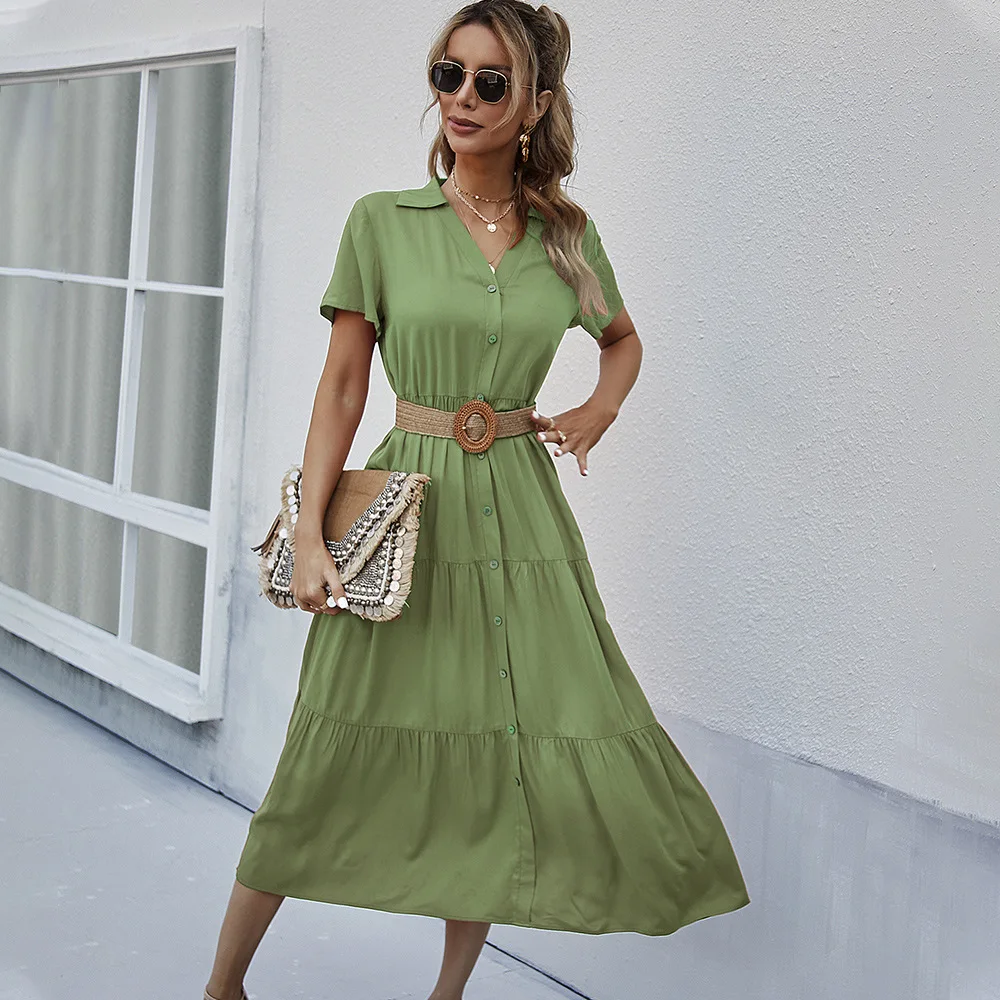 

Summer Dress Women 2022 Casual Turn-down Collar Slim Fit Shirt Vestidos Short Sleeve Beach Vacation Streetwear Loose Dresses