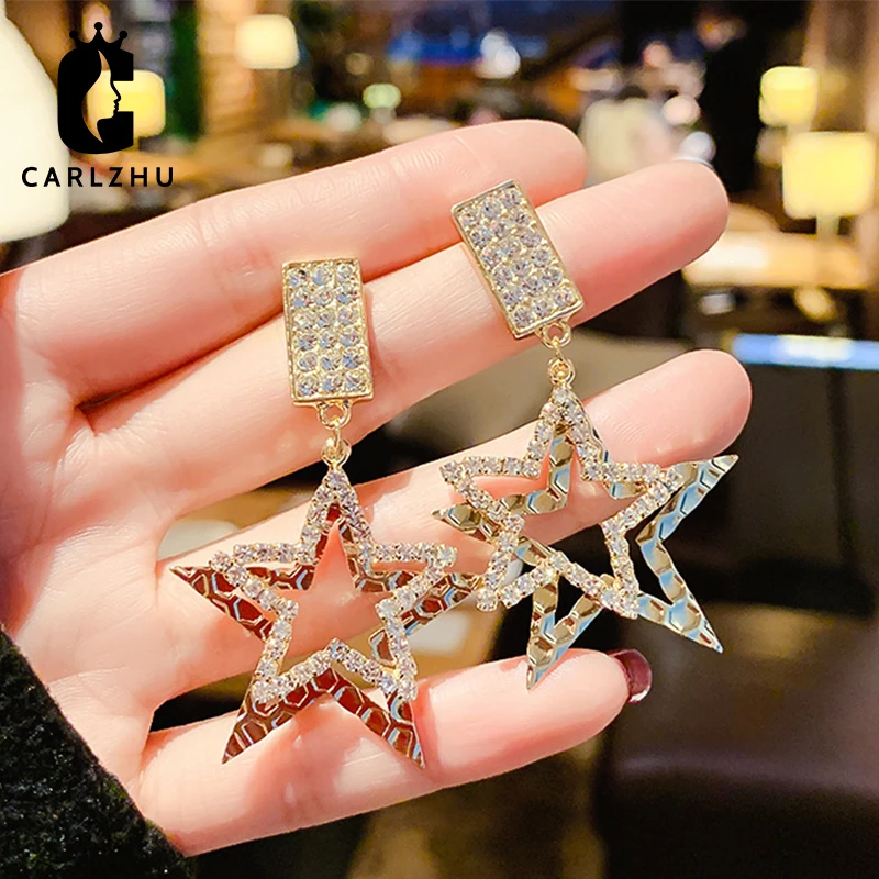 

Luxury Rhinestone Big Star Dangle Earrings For Women Fashion Jewelry Exaggerated Lady's Statement Earrings Accessories