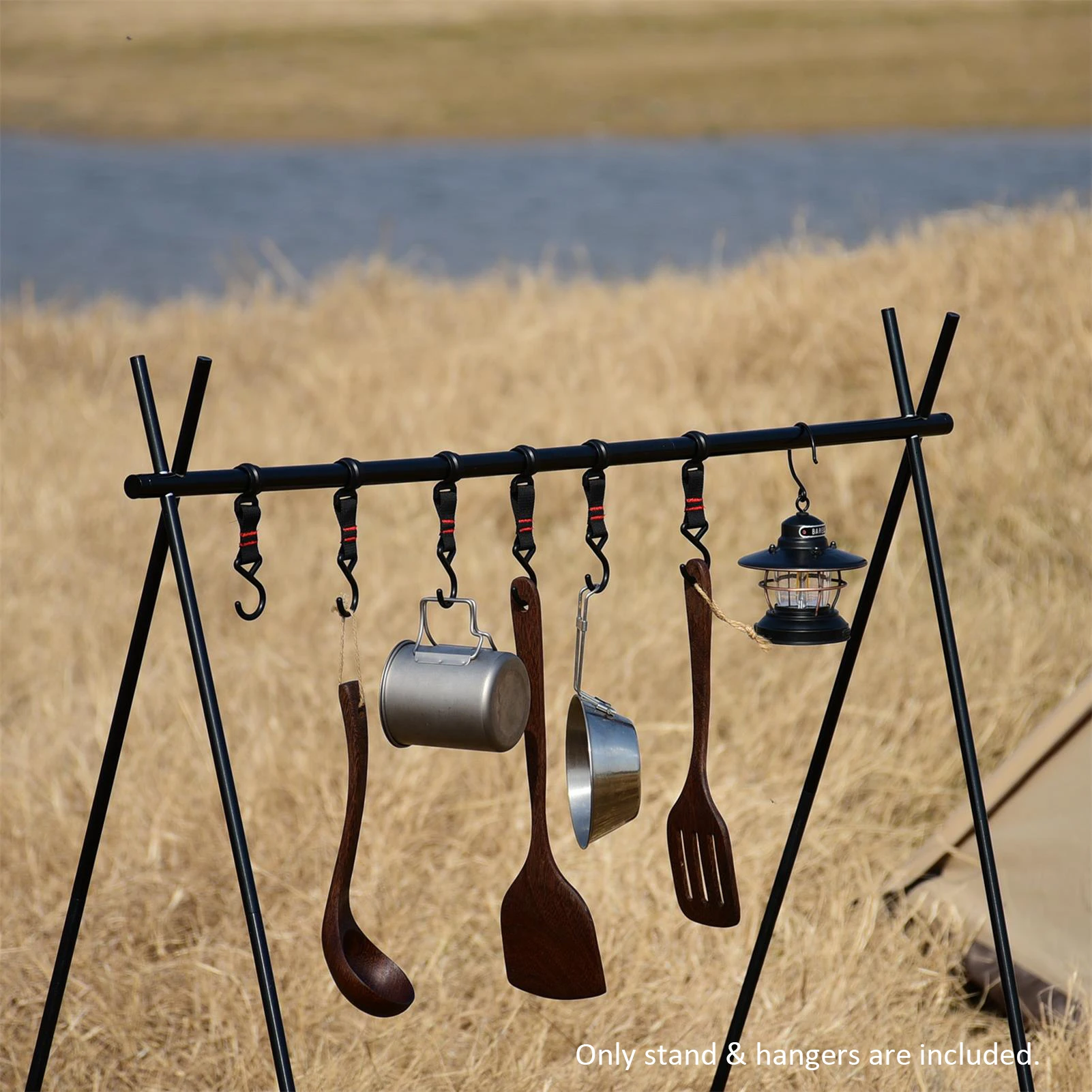 

Cookware Hanging Rack Triangular Pot Pan Camping Light Tools Hanging Campsite Storage Rack Hook Clothes Hanger For Outdoor