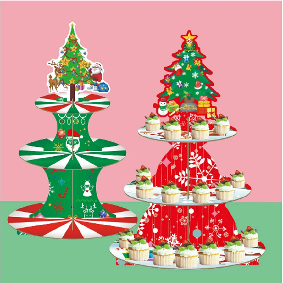 

Christmas Tree Style Three Floors Cake Stand Merry Christmas Decor Kids Favor Xmas Window Display Cake Decor 2024 Noel Supplies