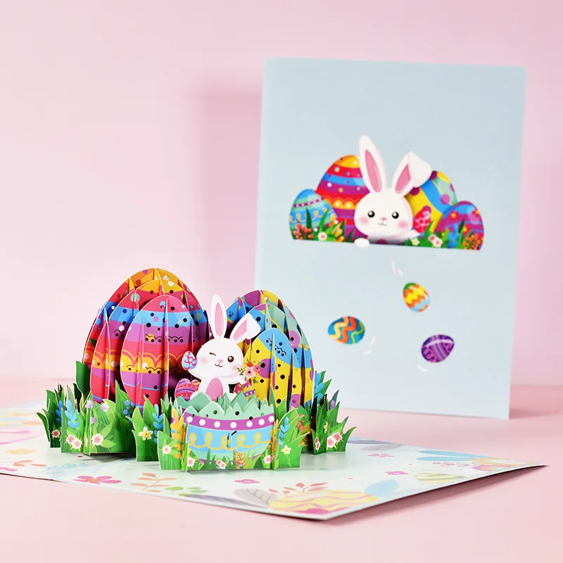 

Rabbit Egg Greeting Card With Envelope Message Blessing Card Display Stand Easter Handmade 3D Holiday Wishes Postcard