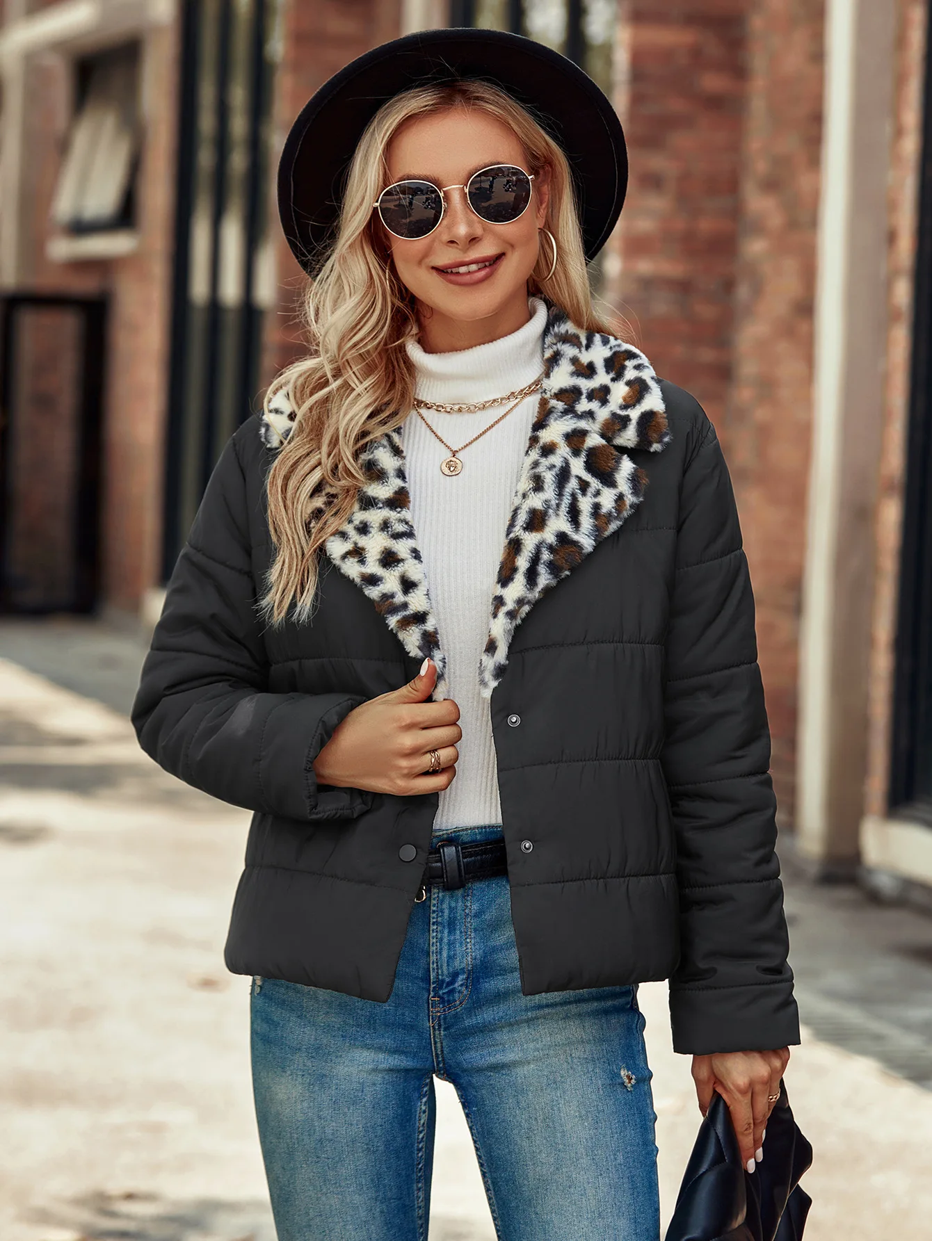 Winter Women Leopard Collar Jacket Coats Warm Short Parkas Ladies Cotton Padded Clothing Basic Tops casacos de inverno Feminino