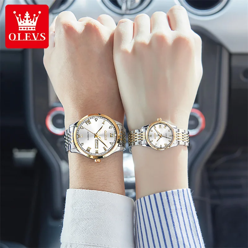 OLEVS New Luxury Lover Watches Fashion Waterproof Automatic Mechanical Watch for Men and Woman Couple Watch Lover's Wristwatch