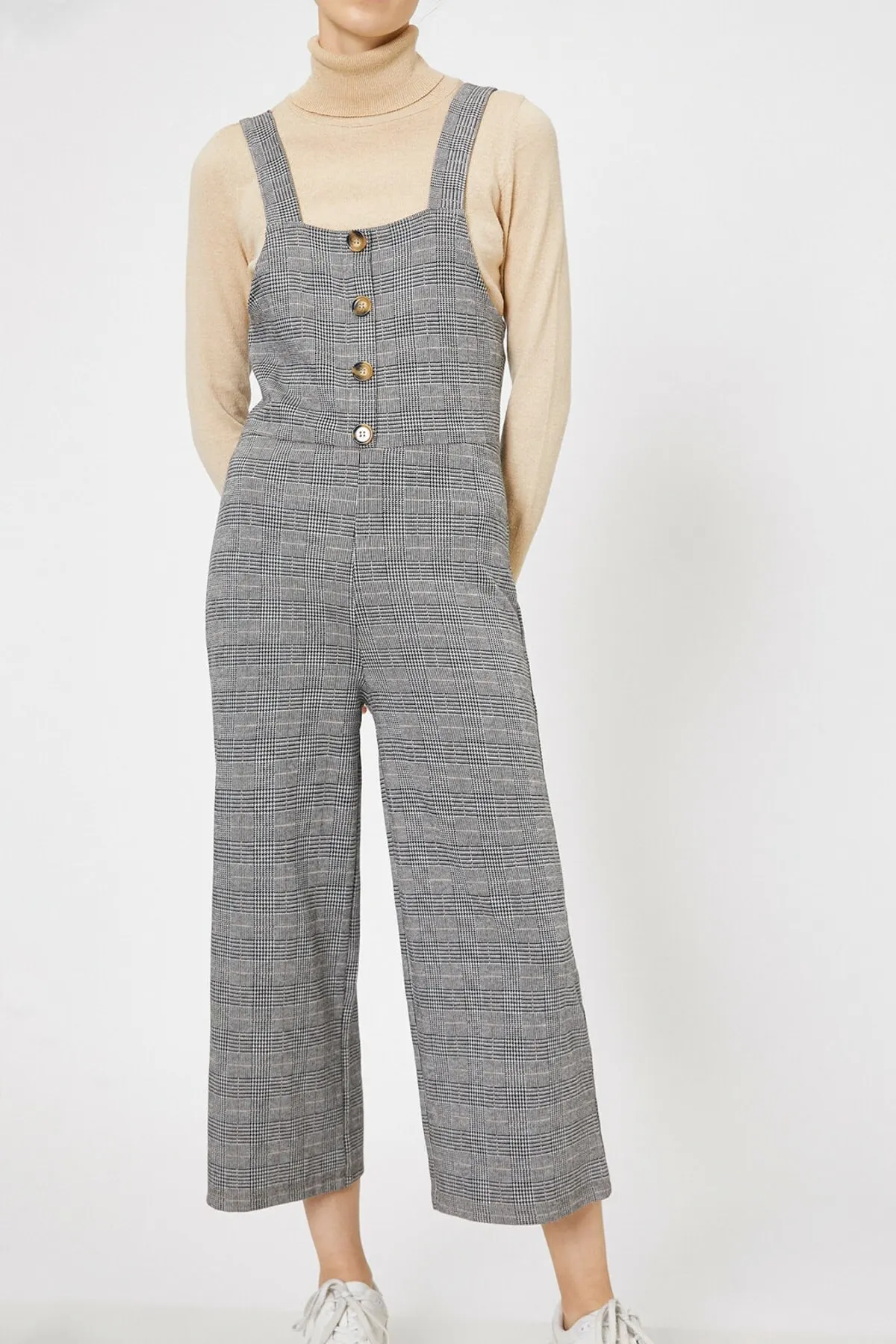 

Women's Overalls Black Plaid Jumpsuit Hot Style Quality Fabric Sleeveless Baggy Trousers Casual Jumpsuit