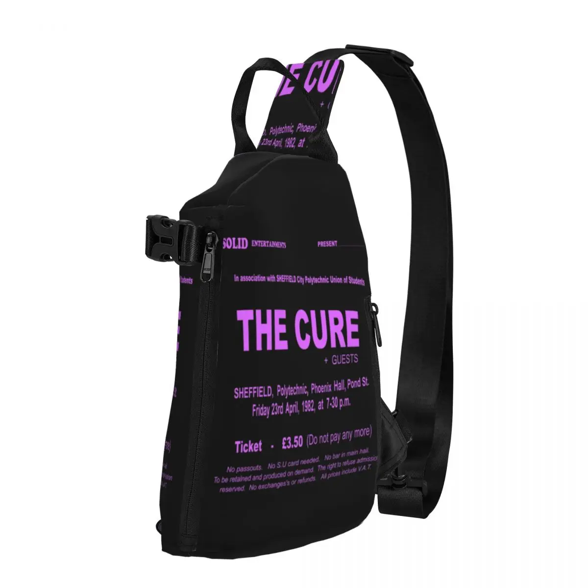 

The Cure Retro UK Sheffield Chest Bags Gig Ticket Long Pink Print Trekking Shoulder Bag Fun Small Bag Phone Running Sling Bags