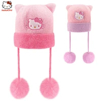 kitty plush hat anime sanrio accessories cartoon kt cat knitted hats for children autumn winter warm cute soft toy for girl gift