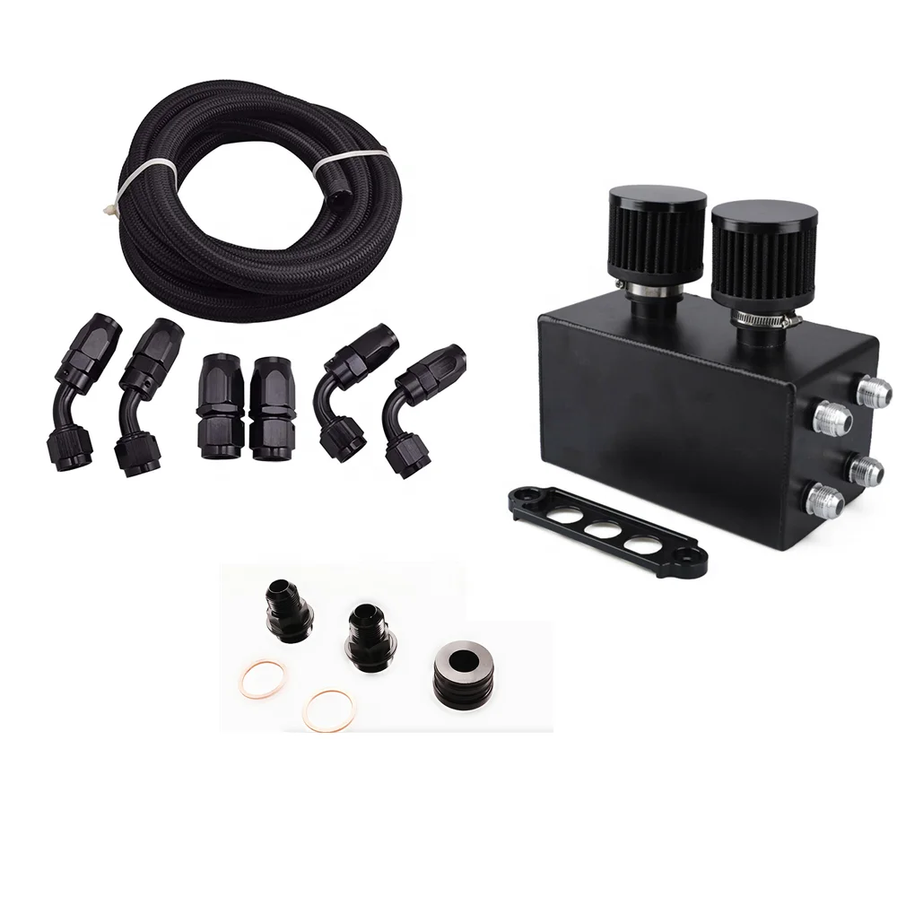 

Universal AN10 Inlet Oil Catch Can Reservoir Tank with Dual Breather Filter Baffled Tank Kit Battery-Size for Honda Acura