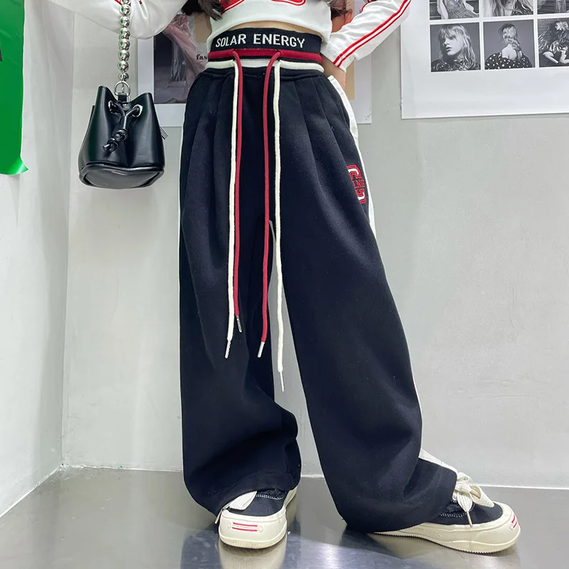

Teenage Girls Pants Spring Autumn Casual Loose Black Gray Kids Wide Leg Pants School Children Trousers 4 5 6 7 8 9 10 11 12 Yrs