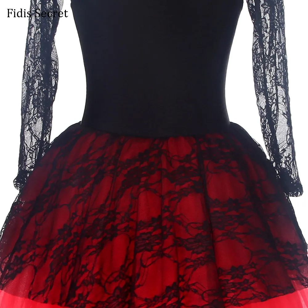 Женская Черная кружевная + красная фатиновая юбка романтичная балетная пачка