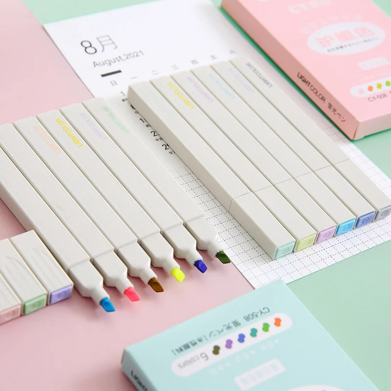 

Eye care super soft head fluorescent pen soft Morandi six color stroke key pen student creative stationery set