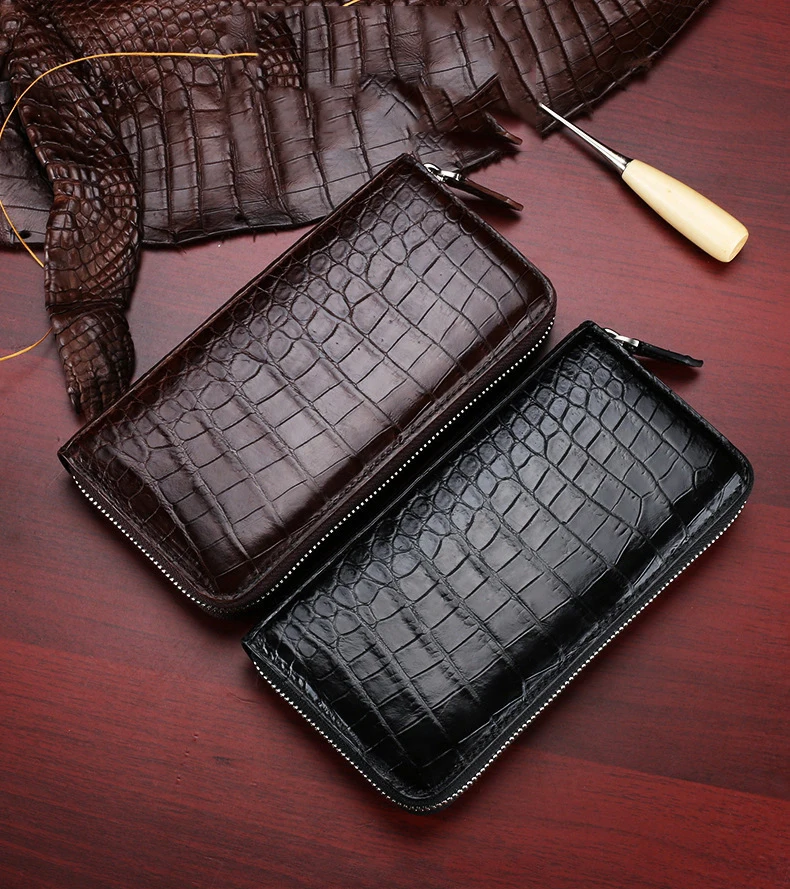 100% Thai Crocodile Wallet Men's Leather Handbag Leisure Crocodile Belly Long Wallet Men's Handbag Multi Card Wallet Handbag