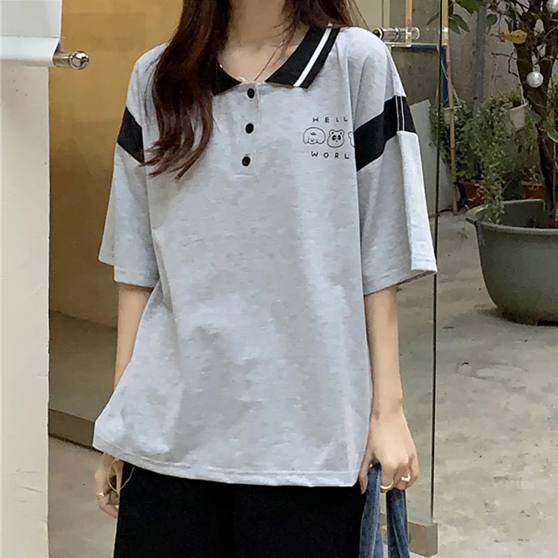

preppy style Women Casual T Shirt 90s Girl kawaii Cartoon print tees harajuku Short Sleeve loose T-Shirts student korean Clothes