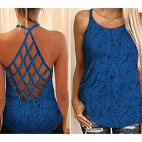 2022 summer sleeveless tank tops women abstract art pattern casual tees ladies casual fashion 3d print backless t shirt