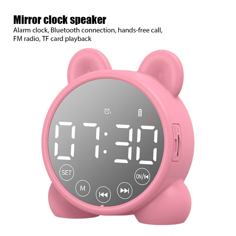 

Wireless Bluetooth Speaker Mirror Sound Box Desktop Alarm Clock Subwoofer Music Player TF Card Mini Speaker Box For All Phone