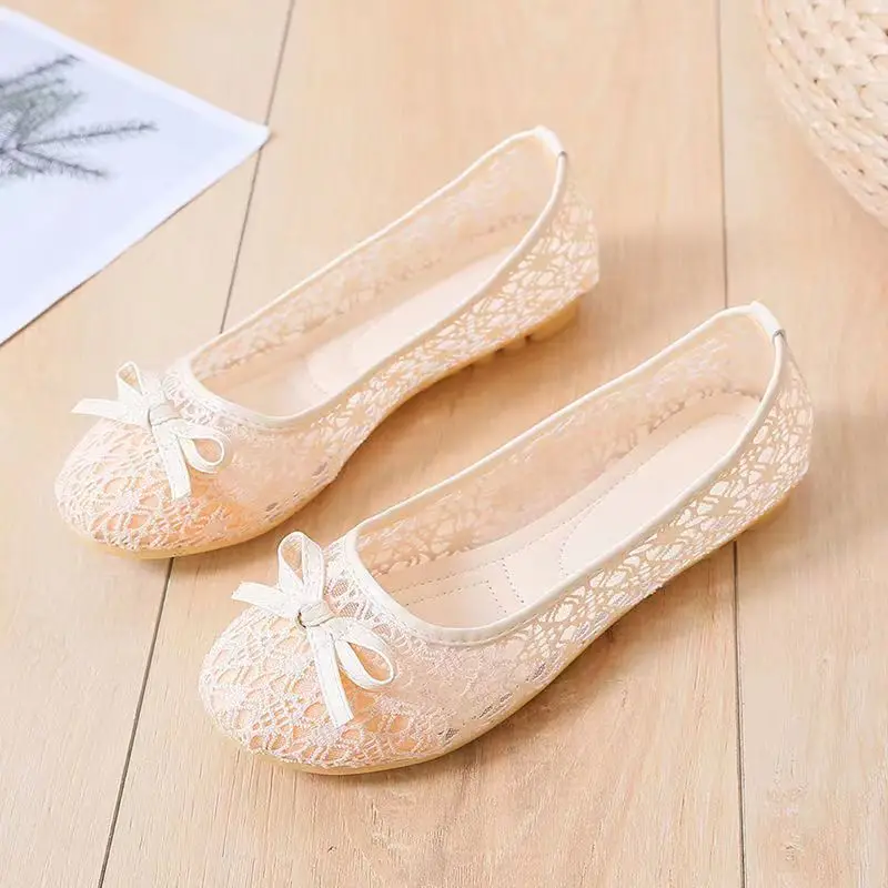 

Women's Summer Lace Hollow Out Flat Toe Casual Shoes Soft Bottom Non Slip Breathable Cover Foot Shallow Pregnant Shoe Mom's Shoe