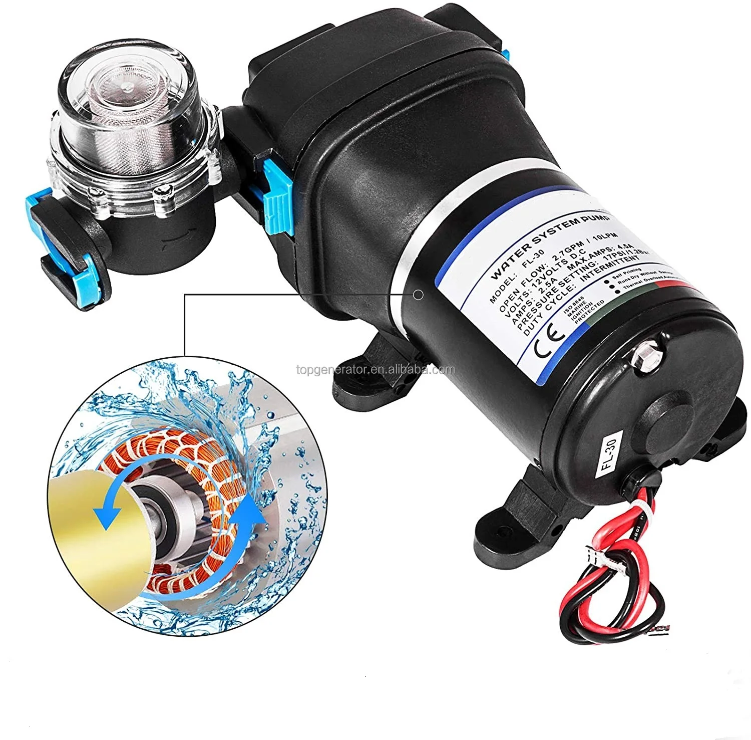 

FL-40 12V 17LPM 40PSI RV small electric diaphragm pump DC Toilet Sewage Pump