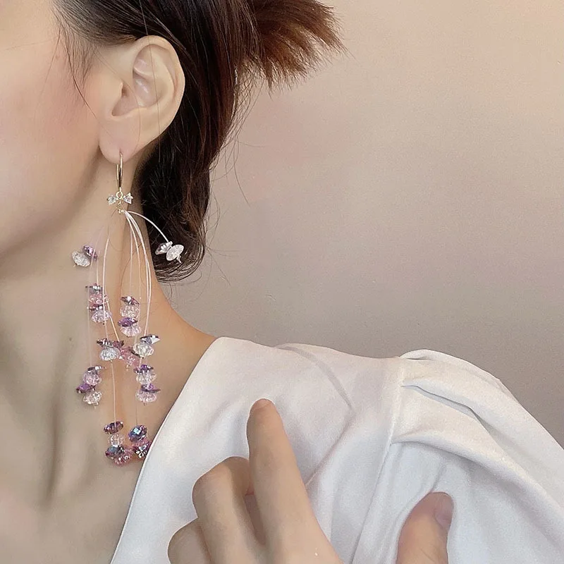 

Elegant Women Simple Casual Sequined Long Tassel Dangle Earrings Party Jewelry