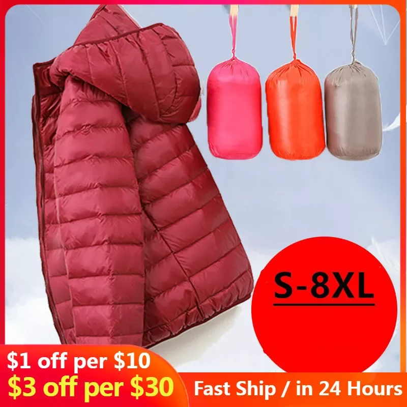 

2023New Winter Women Ultralight Thin Down Jacket White Duck Down Hooded Jackets Long Sleeve Warm Coat Parka Female Portable Outw