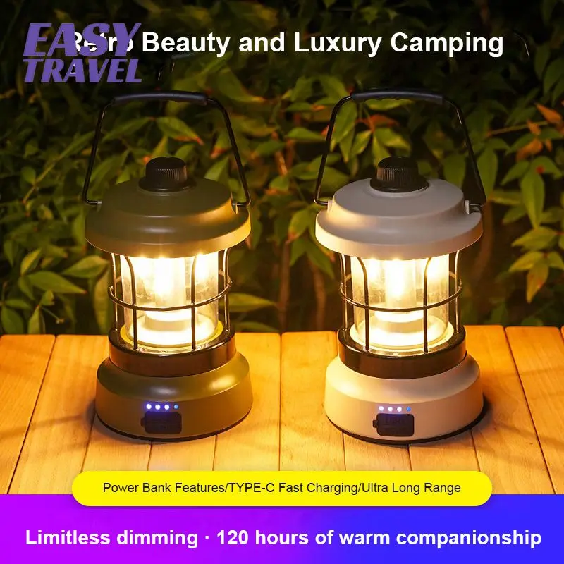 

Multifunctional Tent Camp Lights Portable Camping Lamp Retro Waterproof Outdoor Lighting Camping Supplies Rechargeable 5v 3w Led