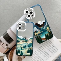 vintage painted scenery clear phone case for iphone 13 pro max 11 12 pro max 7 8 plus se 2020 xr xs x shockproof soft back cover