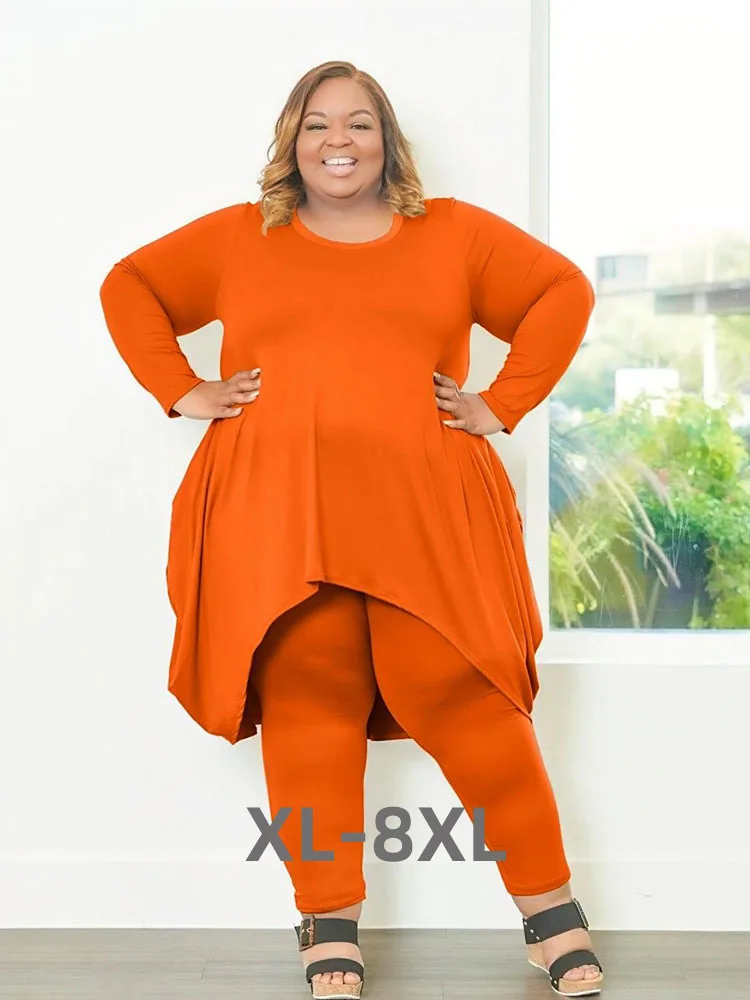 Plus Size Two Piece Sets Womens Outifits Long Sleeve Top and Pants Female Set Curvy Women Clothes Wholesale b 3xl 4xl 5xl 6xl