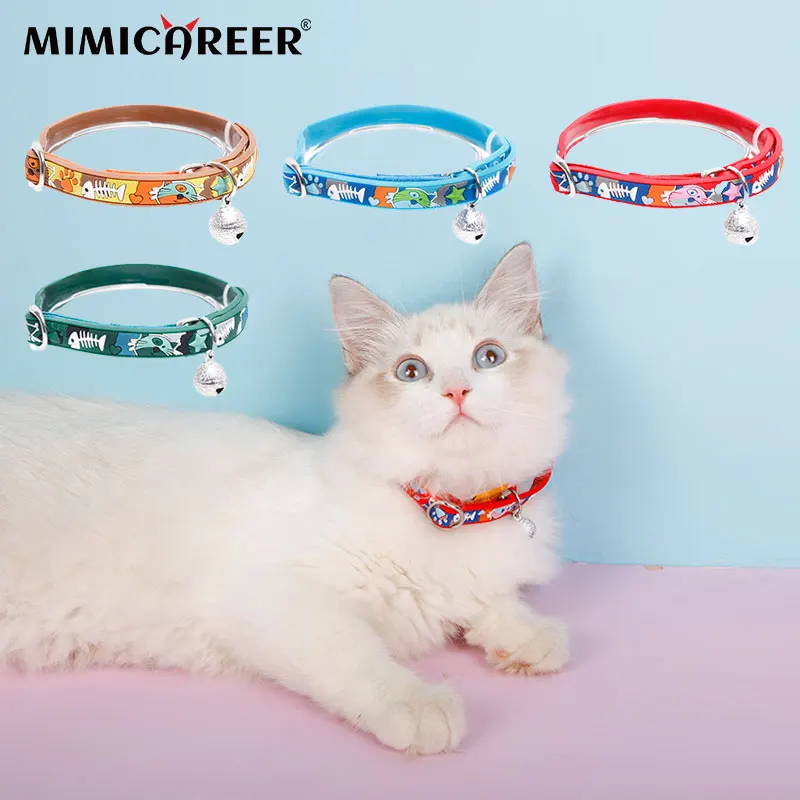

necklace Bell Collar Adjustable Buckle Cat choker Pet Supplies PVC cartoon printing Kitten neckcover Small Dog Accessory