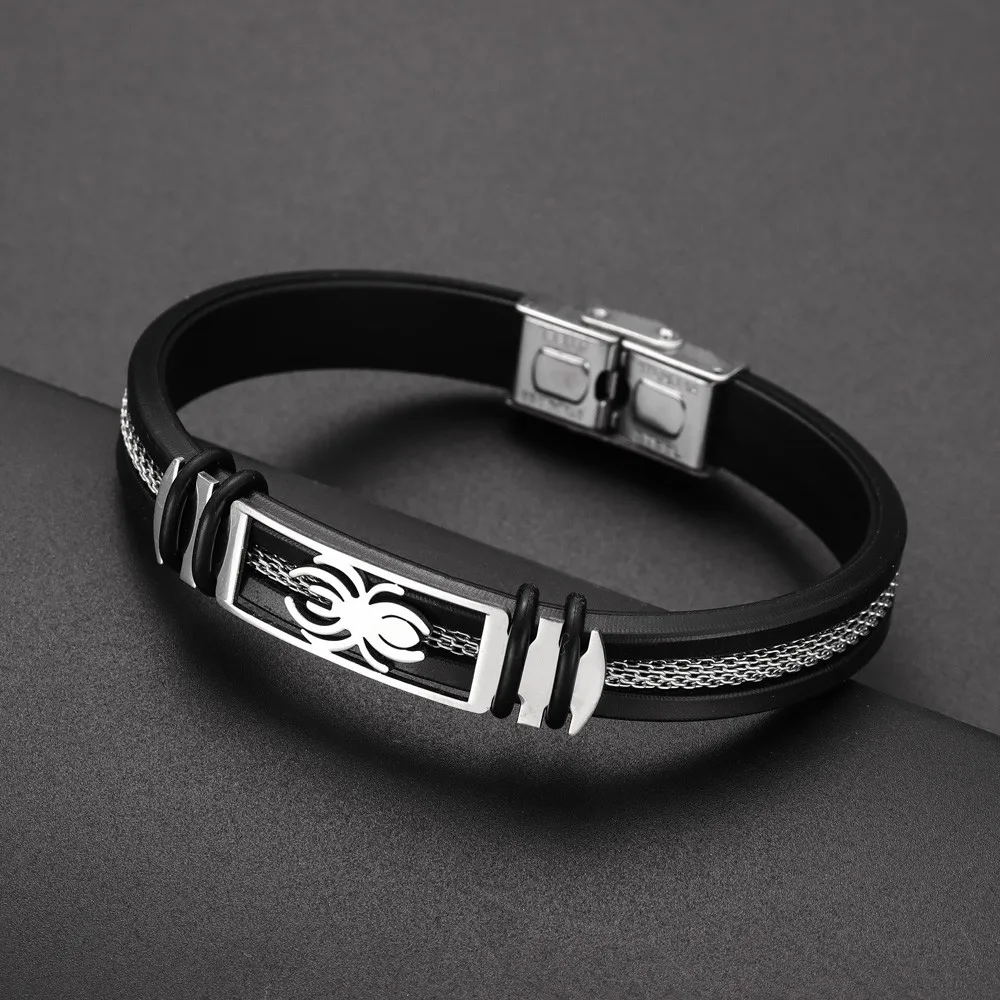 Модный мужской браслет из силикона и нержавеющей стали