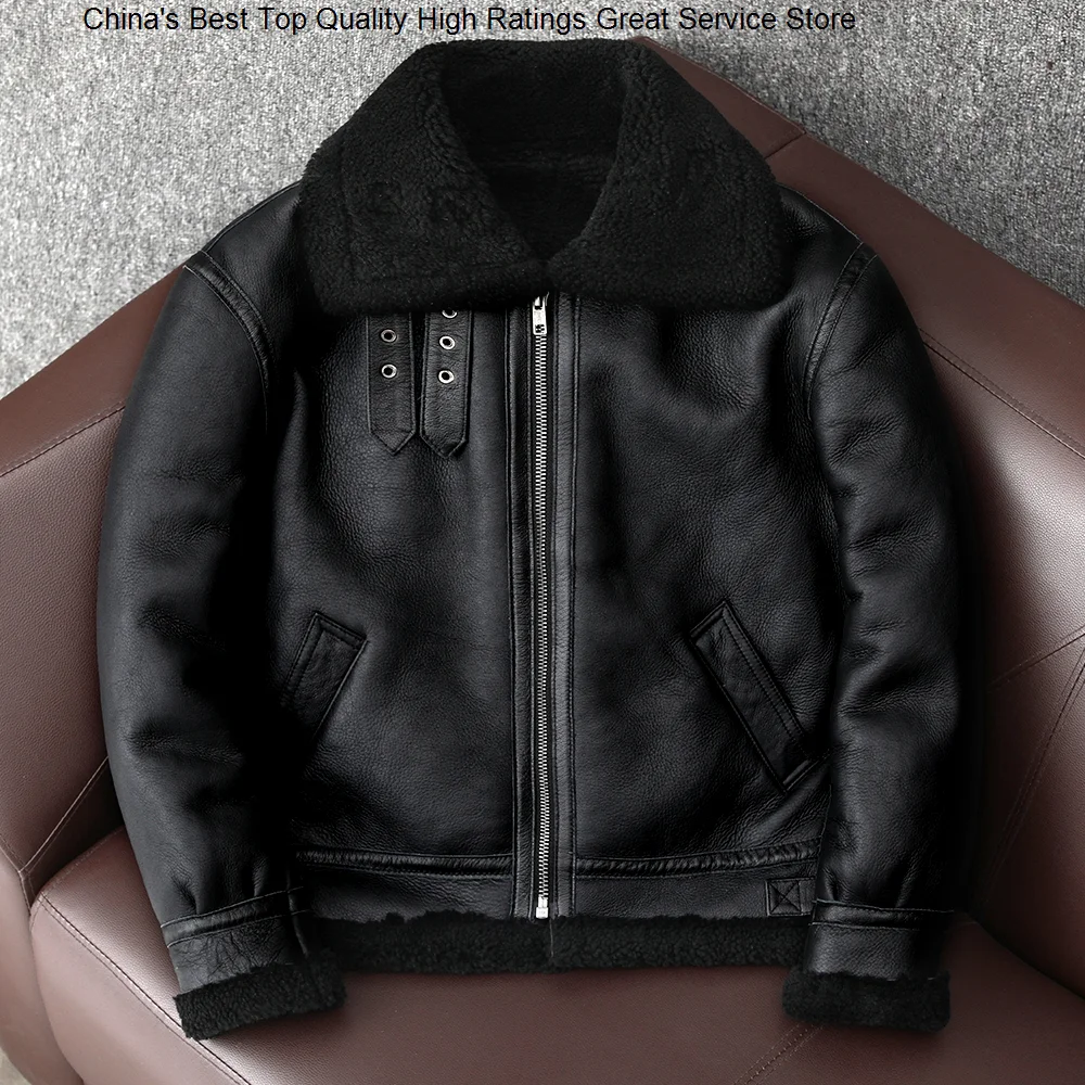 

Wool 2023 New Thick Sheep Original Ecological One Leather Fur Jacket Male Warm Genuine Sheepskin Coats Flight Jackets