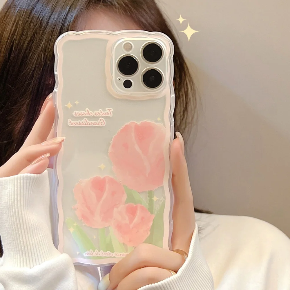 

Wavy Tulips Flower Cute Lovely Phone Case For iPhone 12 13 11 14 Pro Max Mini 7 8 Plus SE 2022 2020 Xs Max Xr X Soft Back Covers