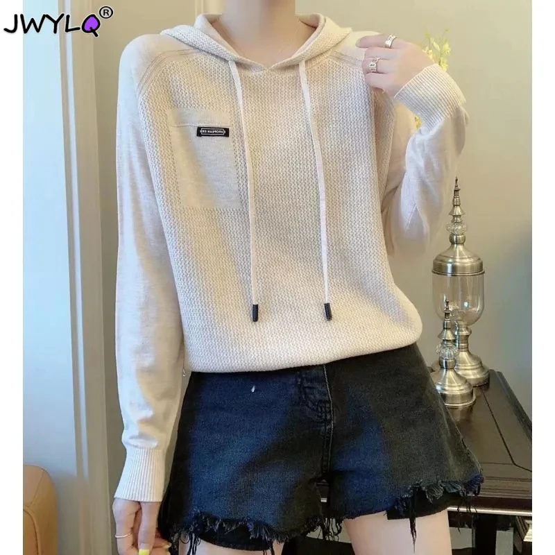 

Облегающий свитер с капюшоном на шнурке 7 цветов, модная Свободная Женская одежда с длинным рукавом, новая Универсальная уличная одежда для женщин