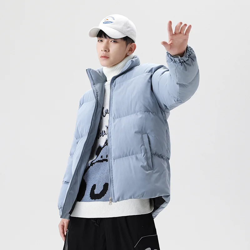 Mens Parkas Solid Color Basic 2022 Autumn Winter New Thick Warm Stand Collar Cotton Jacket Couple 5XL Loose Coat Men and Women