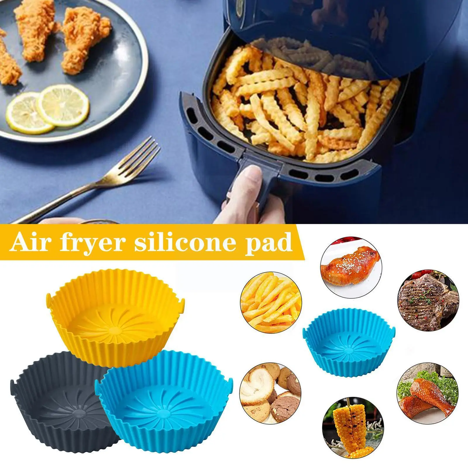 

Air Fryers Silicone Pot Reusable Air Fryers Oven Baking Round Tray Mat Air Fryer Fried Cake Pizza Basket Accessories Chicke O3J6