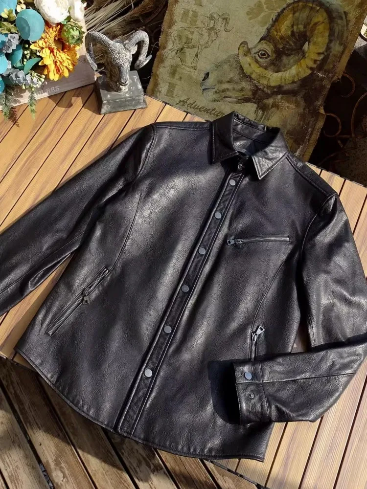 Мужская короткая куртка из натуральной овечьей кожи