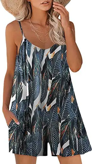 Women's Jumpsuit Shorts 2023 Summer New Sexy Fashion Printed Casual Loose Halter Jumpsuit Female