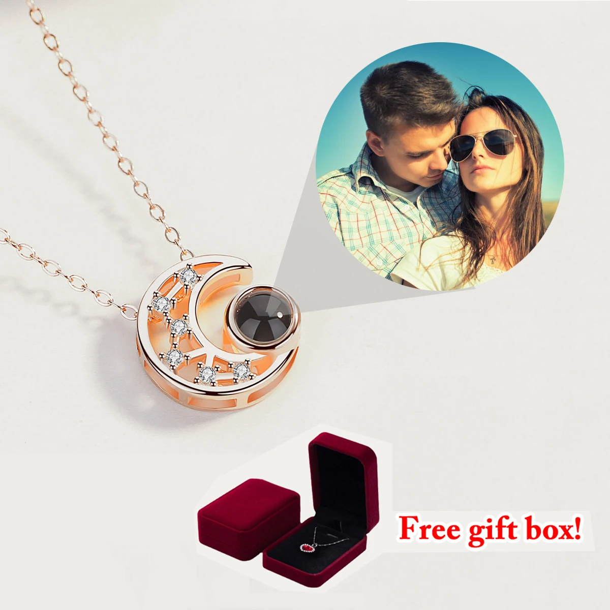 S925 Custom Photo Projection Necklace Moon Zircon Jewelry With Gifts Box 2023 Trendy Luxury Zircon Accessories Valentine Present