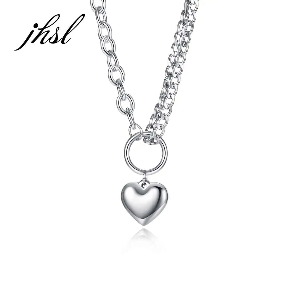 Модные ювелирные изделия JHSL в стиле хип-хоп, Женские Подвески в форме сердца, ожерелья серебряного цвета, цепочка из нержавеющей стали, новое поступление
