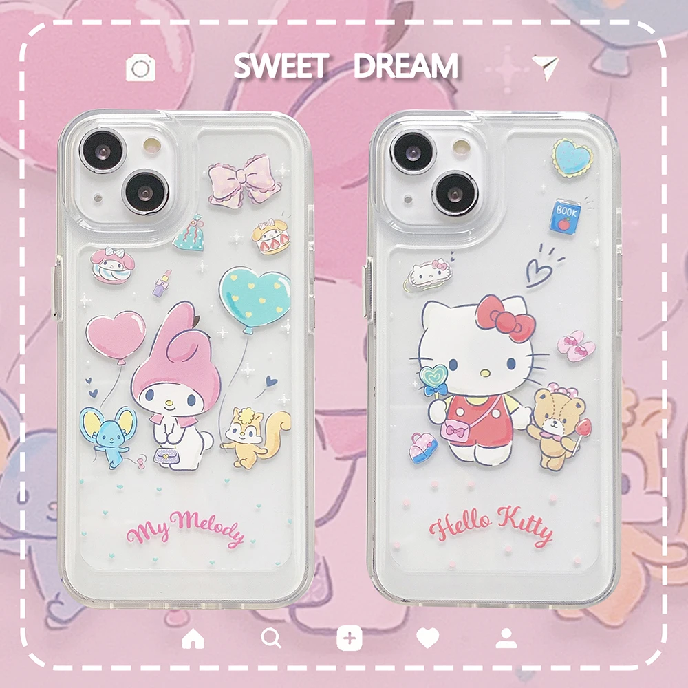 

2022 BanDai Hello Kitty My Melody Phone Case For Iphone 11 12 13 Pro Max X Xs Xr Shockproof Cover