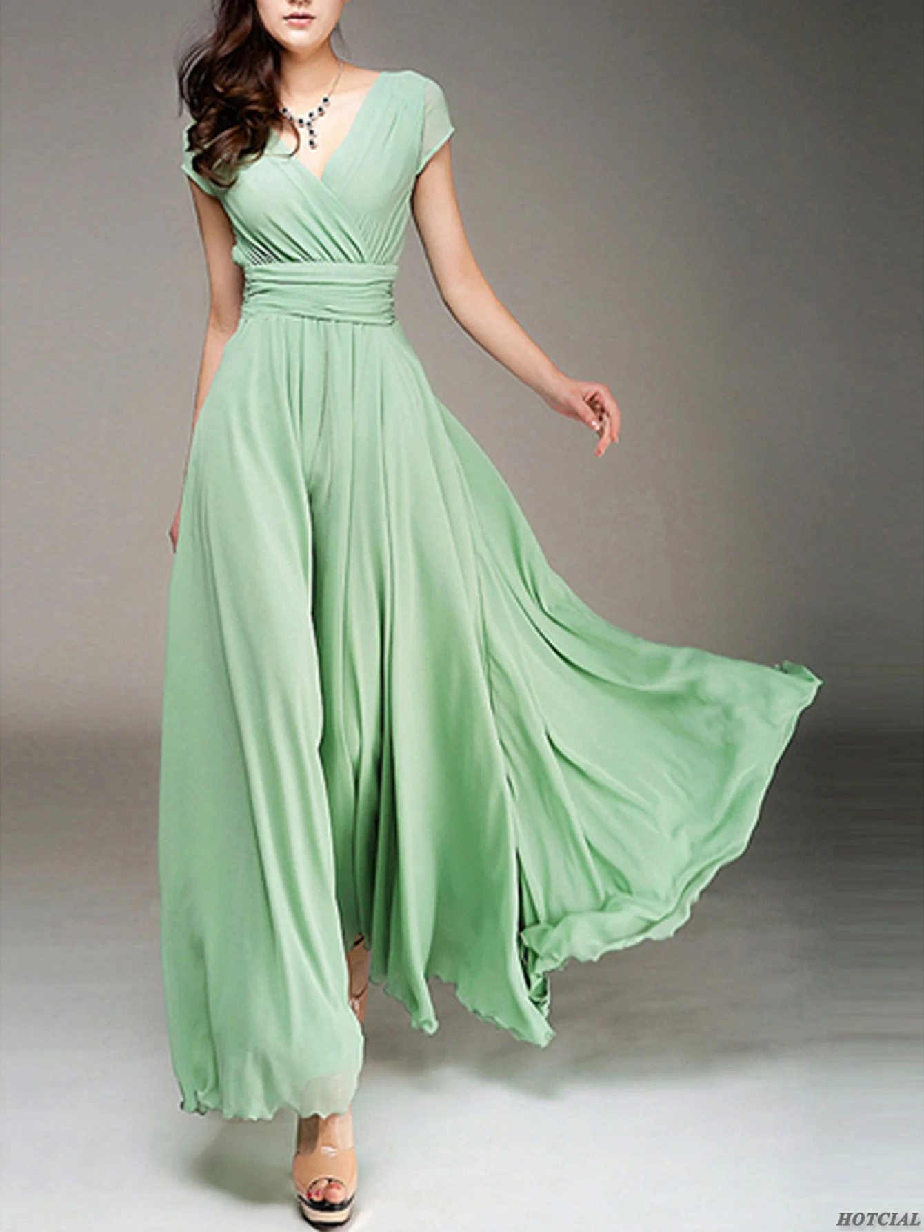 

V-Neck Ankle Length Chiffion Elegant Pleat Evening Dresses Woman Party Dress