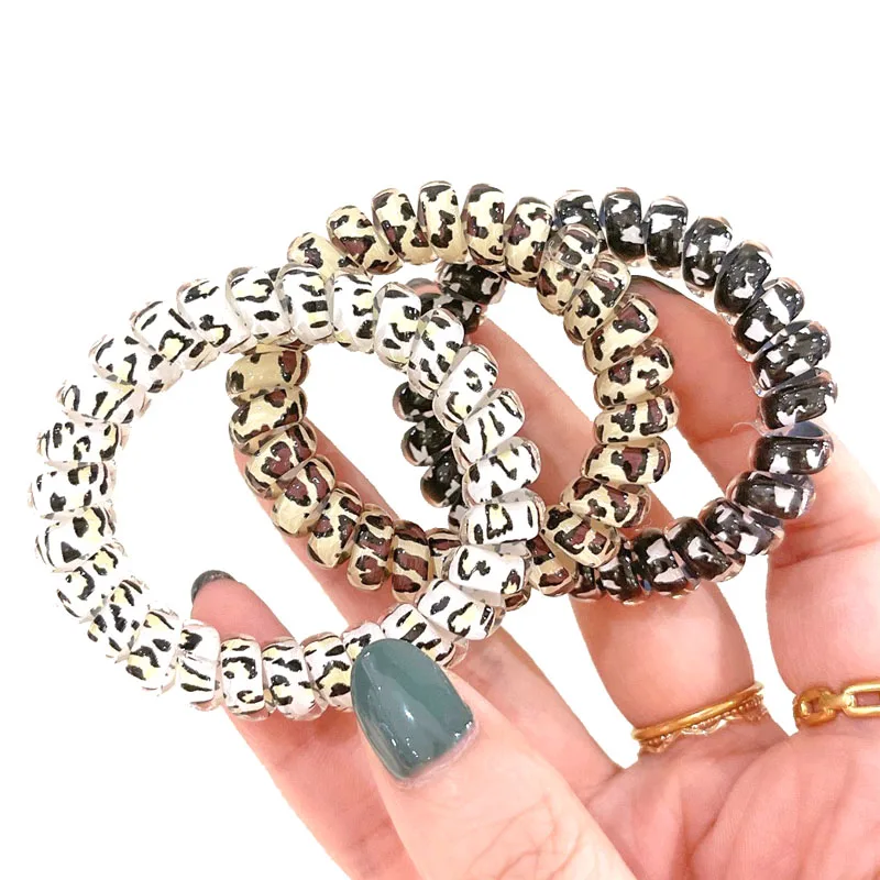 

3Pcs Leopard Telephone Wire Line Headband Ladies Rubber Hair Rope Elastic Hairbands Spiral Shape Hair Ties Headwear Accessories