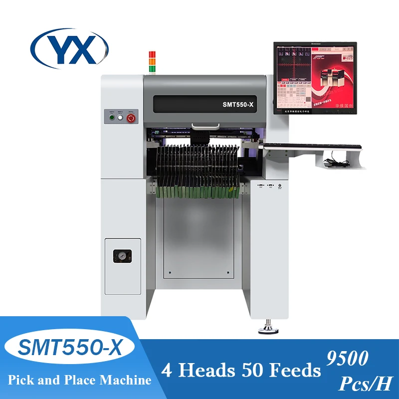 

SMT550-X Vertical Led Light Assembly Chip Mounter Smt Line Equipment Smd 4 Heads 50 Feeders Pick and Place Machine for Pcb