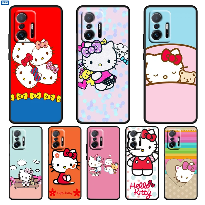 

Cute Anime HelloKitty Girl For Xiaomi 12 12X 11 11T 10T Mi 9T Ultra Pro Lite 5G TPU Soft Silicone Black Phone Case Funda Coque