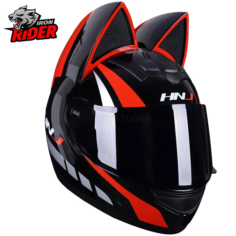 

Шлем мотоциклетный дышащий на все лицо для мужчин и женщин, защита от падения с кошачьими ушками, всесезонный