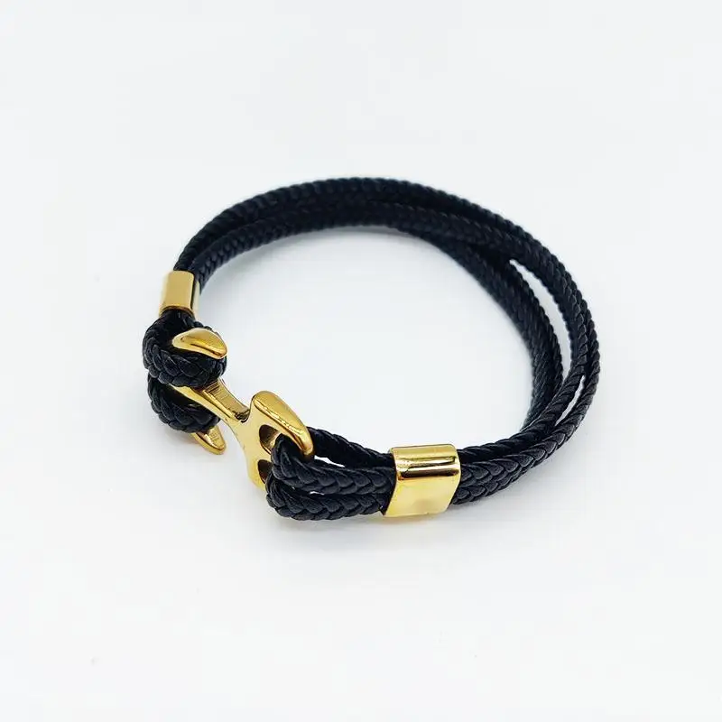 

Z11 MB Stainless Steel Ship Anchor Leather Bracelet For Men Vintage Woven