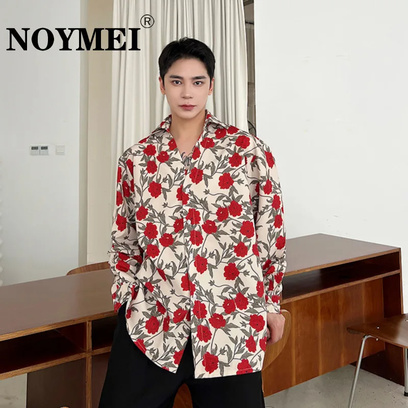 

NOYMEI New Personalized Flower Print Long Sleeve Shirt Men's Fashion Loose Top 2023 Autumn Lapel Korean Style All-match WA2681