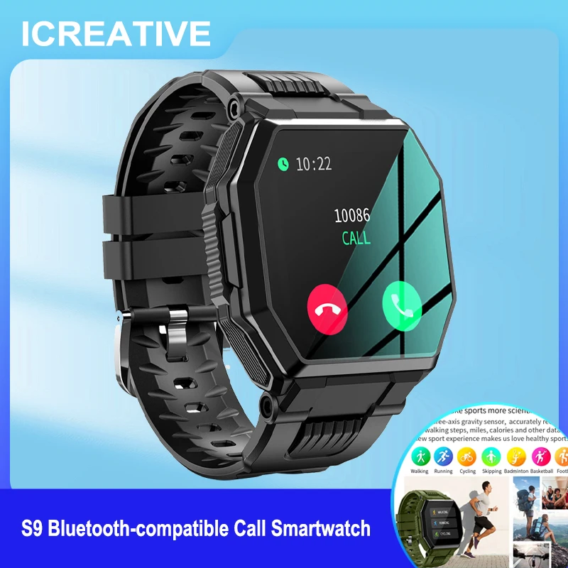 

Icreative S_9 Bluetooth Call Smartwatch Men Full Touch Music Control Sports Fitness Tracker Smartwatch Blood Pressure Heart Rate