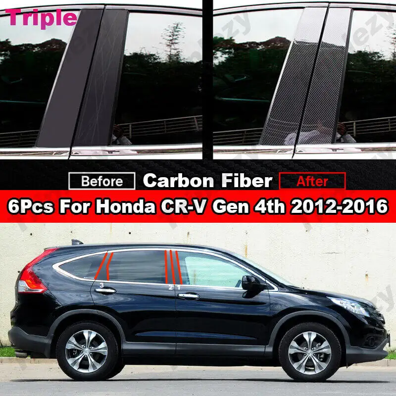 

Для Honda CRV CR-V Gen 4 2012-2016 6 шт. глянцевая черная/хромированная/углеволоконная Автомобильная оконная дверь Колонка B C столб крышка отделка
